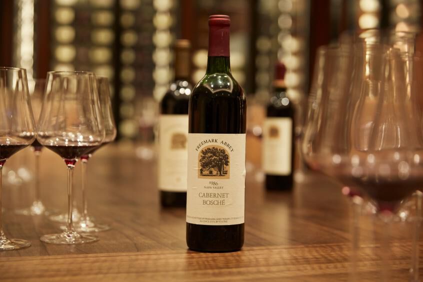 Freemark Abbey wine bottle with glasses