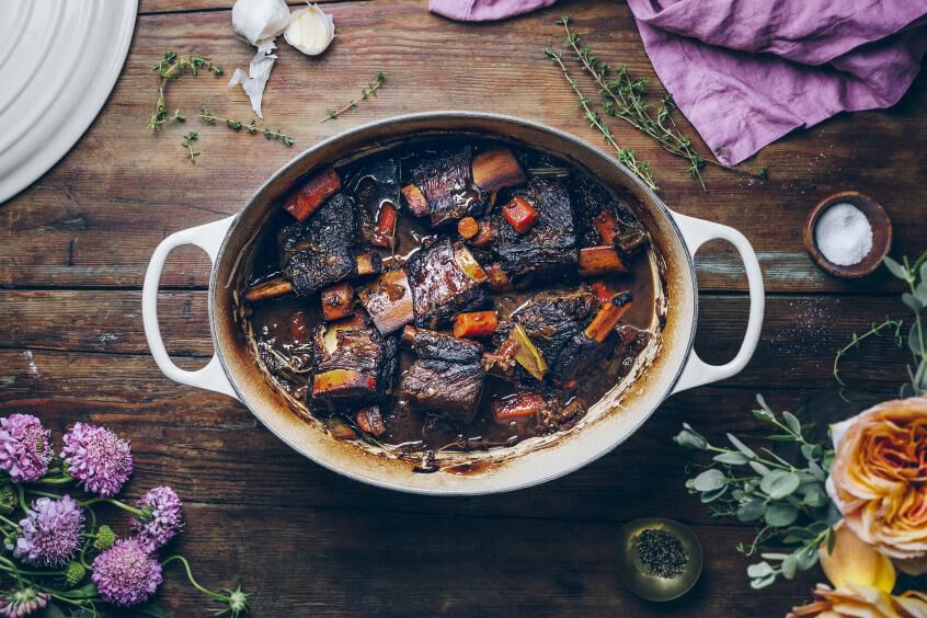 Balsamic glazed short ribs in a slow cooker