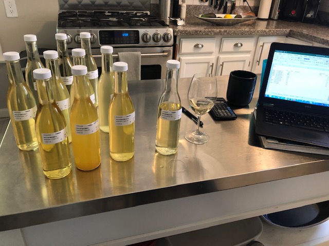 A photo capturing Kristy Melton's chardonnay winemaking process in her kitchen.