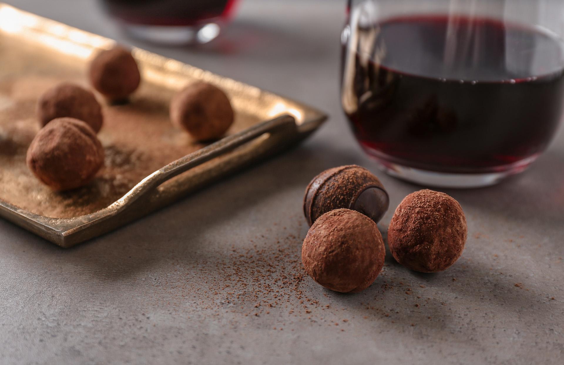 Chocolate truffle and red wine