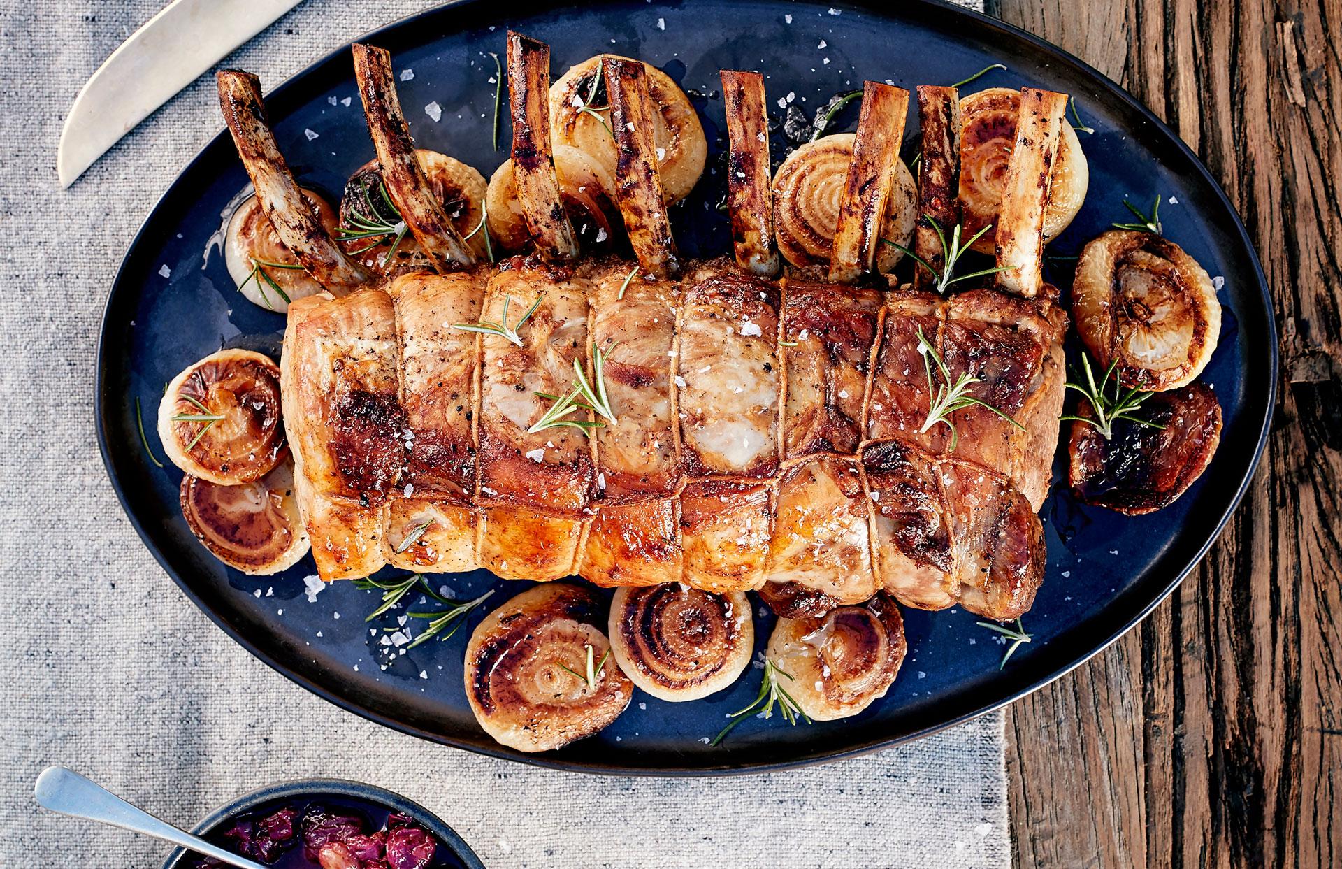 roasted pork on serving dish