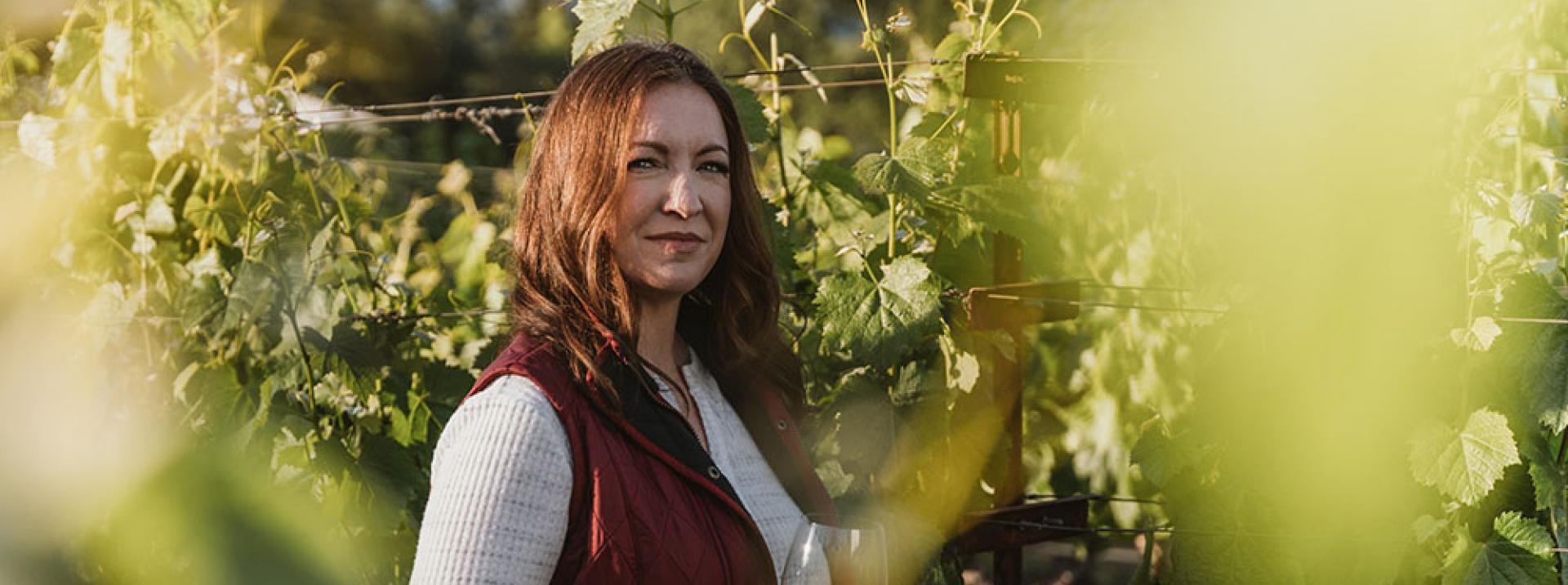 Kristy Melton among the vines at Freemark Abbey Winery