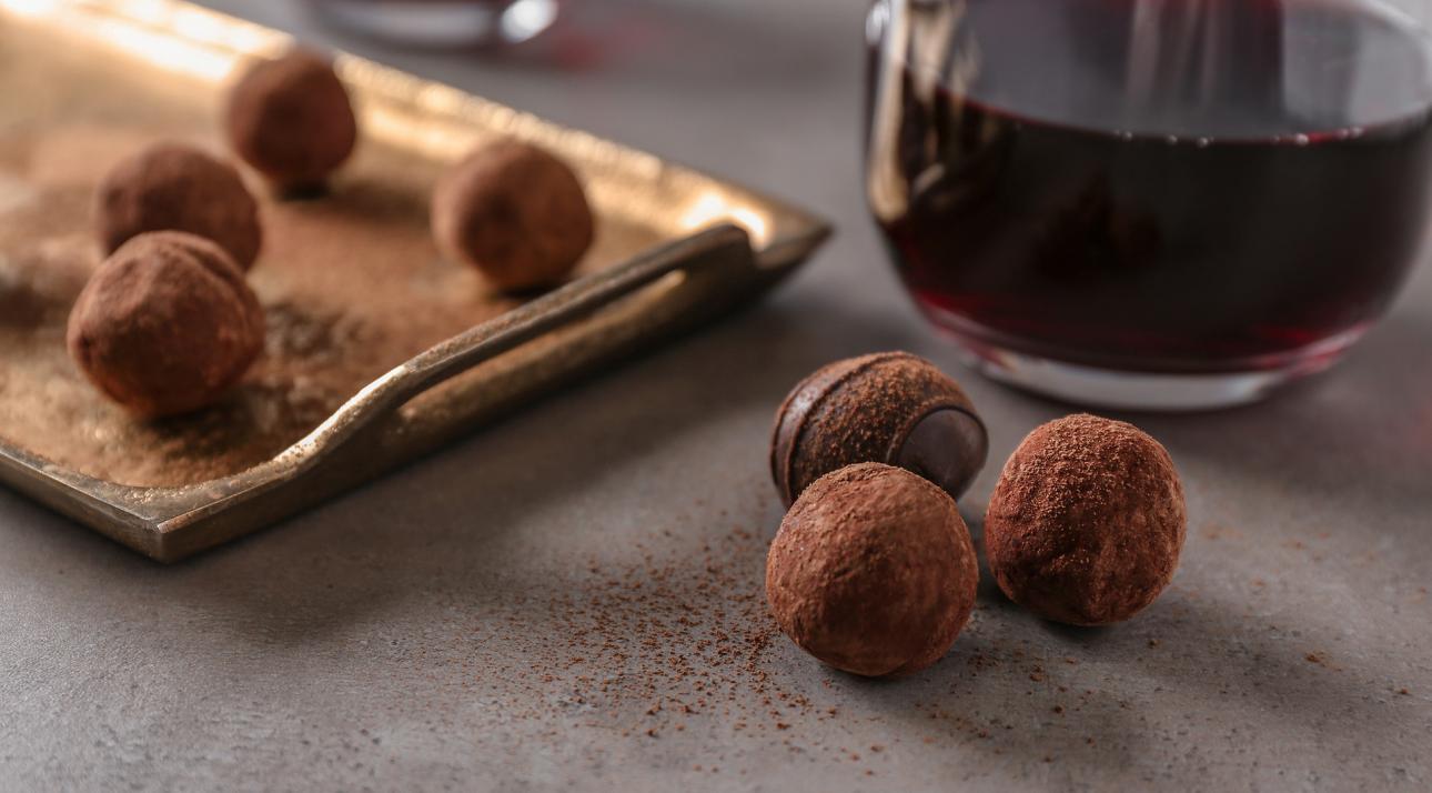 Chocolate truffle and red wine