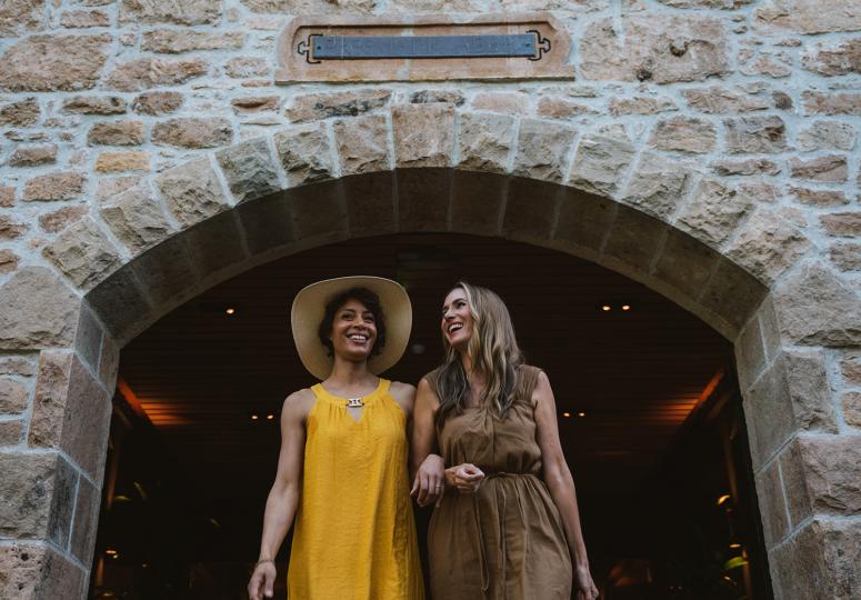 Guests Walking out of Freemark Abbey Winery
